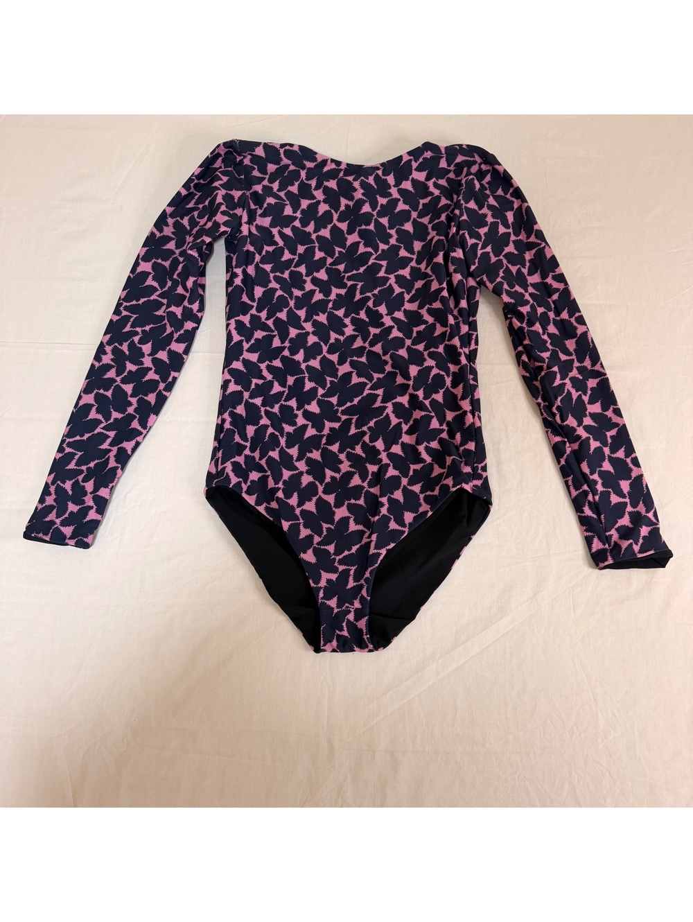 La Double J Pink and Navy Leaf Print Long Sleeve Bodysuit Size M